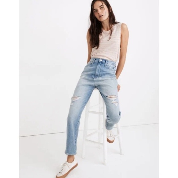 Madewell Jeans Womens Size 27 Mom Straight Leg High Rise Distressed - Picture 1 of 7